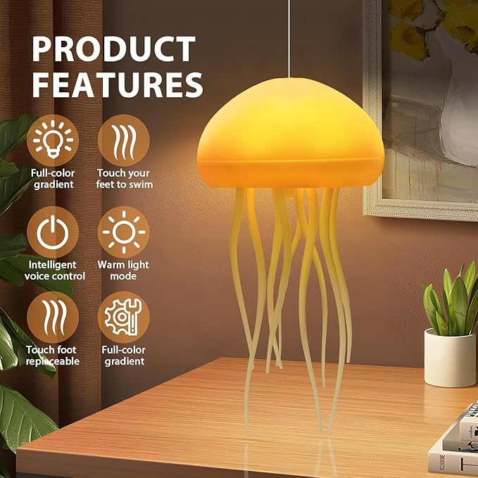 Jellyfish lamp with dancing legs, voice controlled jellyfish night light, jellyfish night light for bedroom, living room and Christmas gift