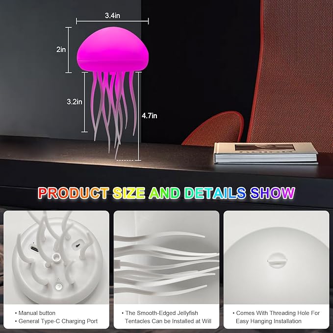 Jellyfish lamp with dancing legs, voice controlled jellyfish night light, jellyfish night light for bedroom, living room and Christmas gift