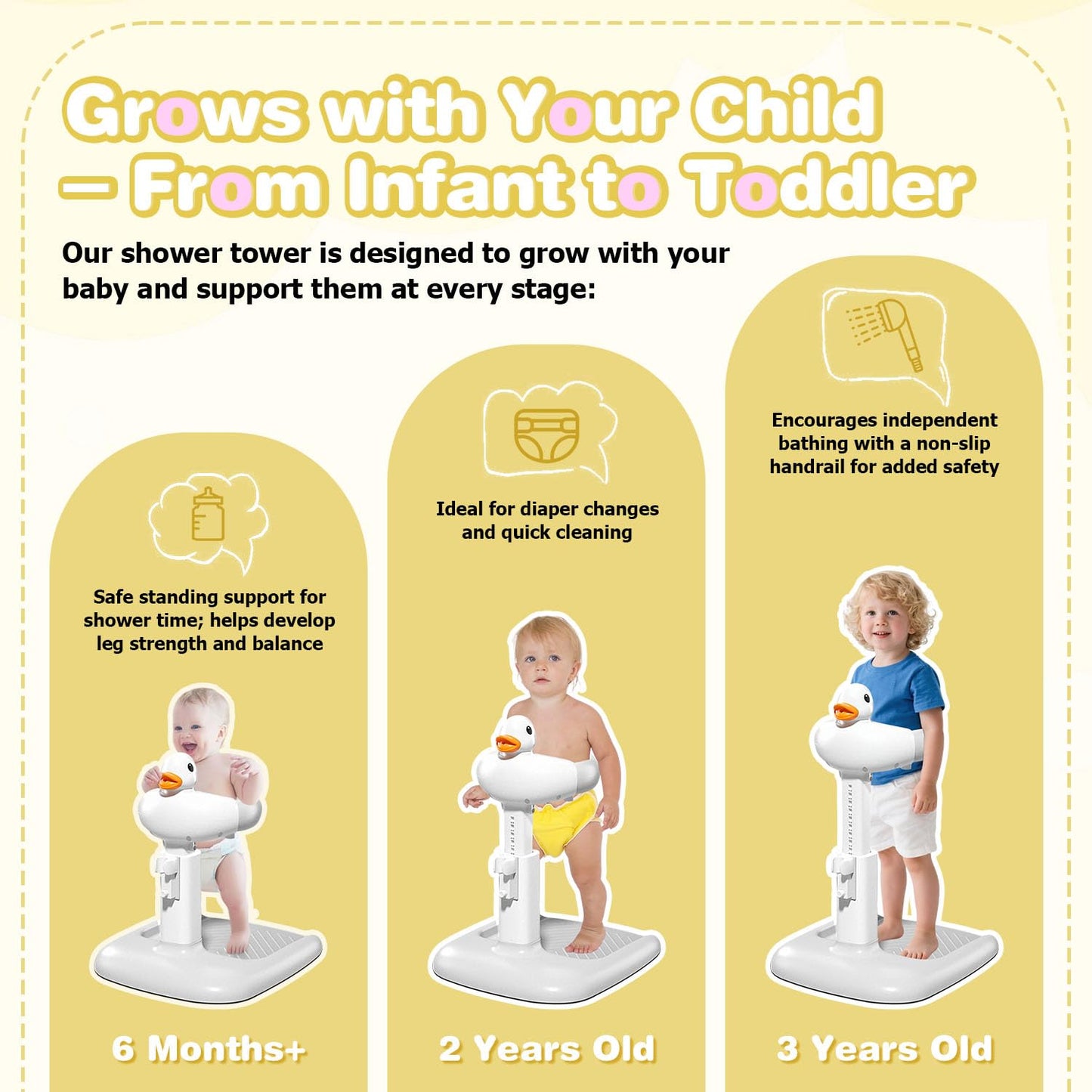 Gifted Child™ | 3-in-1 Baby Shower Tower – Safe Bath & Standing Support from Infant to Toddler